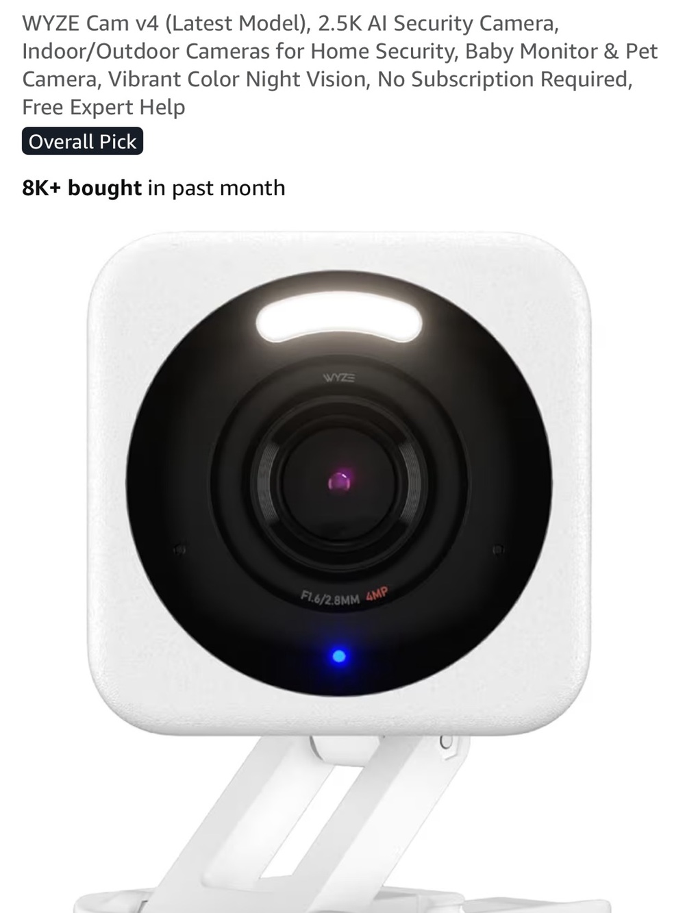 Wyze Compact Security Camera in White and Black